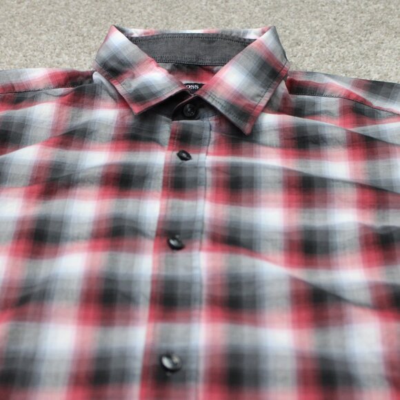 BOSS Hugo Boss Shirt Mens Medium Red/Black Ronni_2 Slim Fit Flip Cuff Cotton L/S - Picture 6 of 15